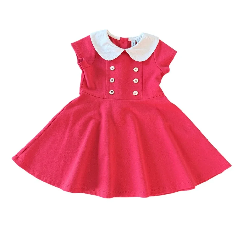 Janie and Jack Peter Pan Ponte Knit Dress Sz 3 Red Preppy School Annie Costume